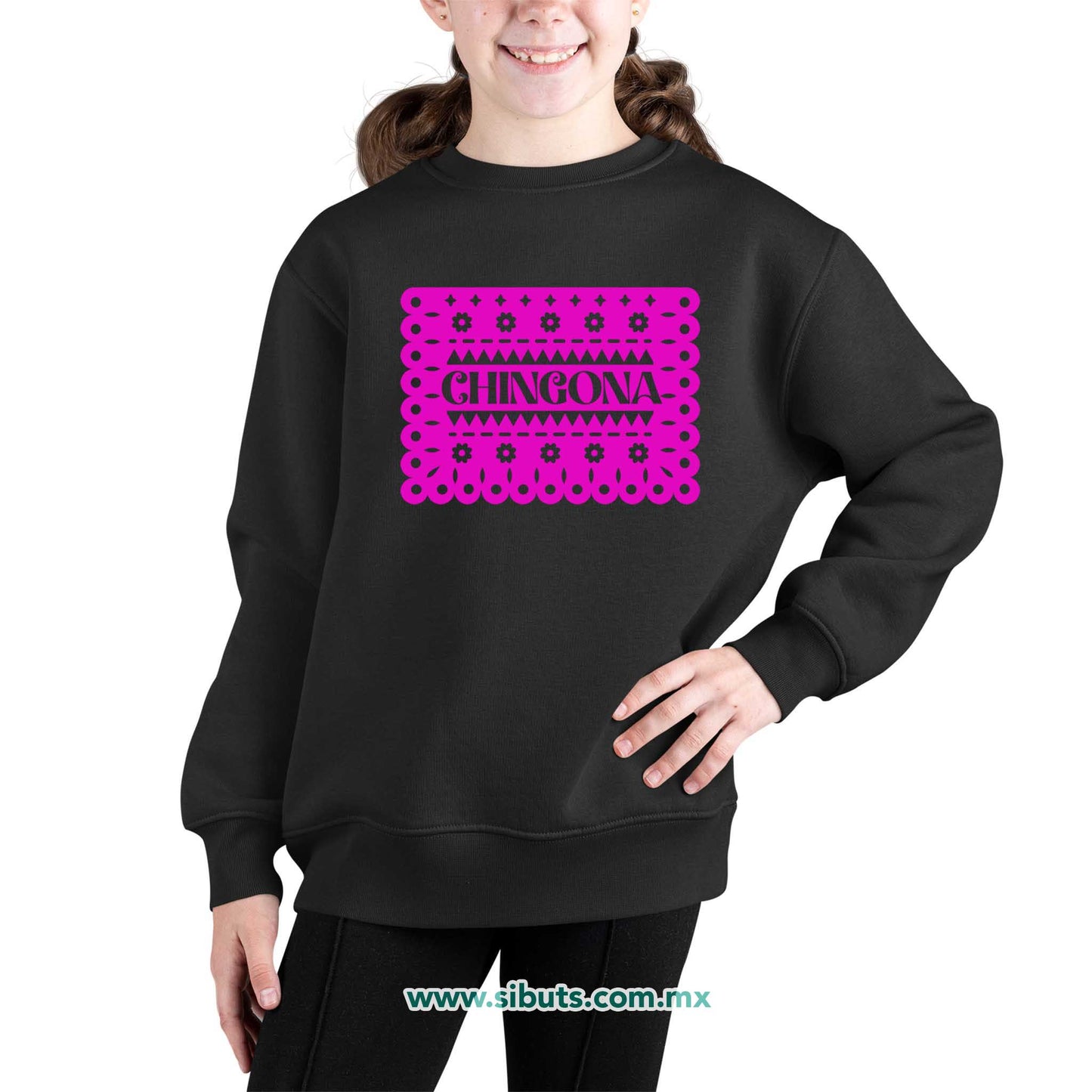 Sudadera Niña Cuello Redondo Papel Picado Chingona Día de Muertos