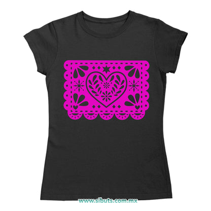 Playera Mujer Papel Picado Corazón Día de Muertos