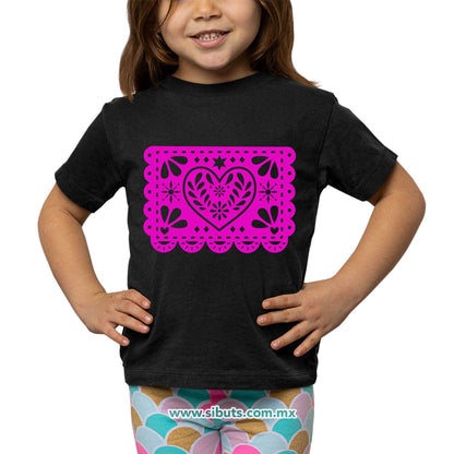 Playera Niña Papel Picado Corazón Día de Muertos