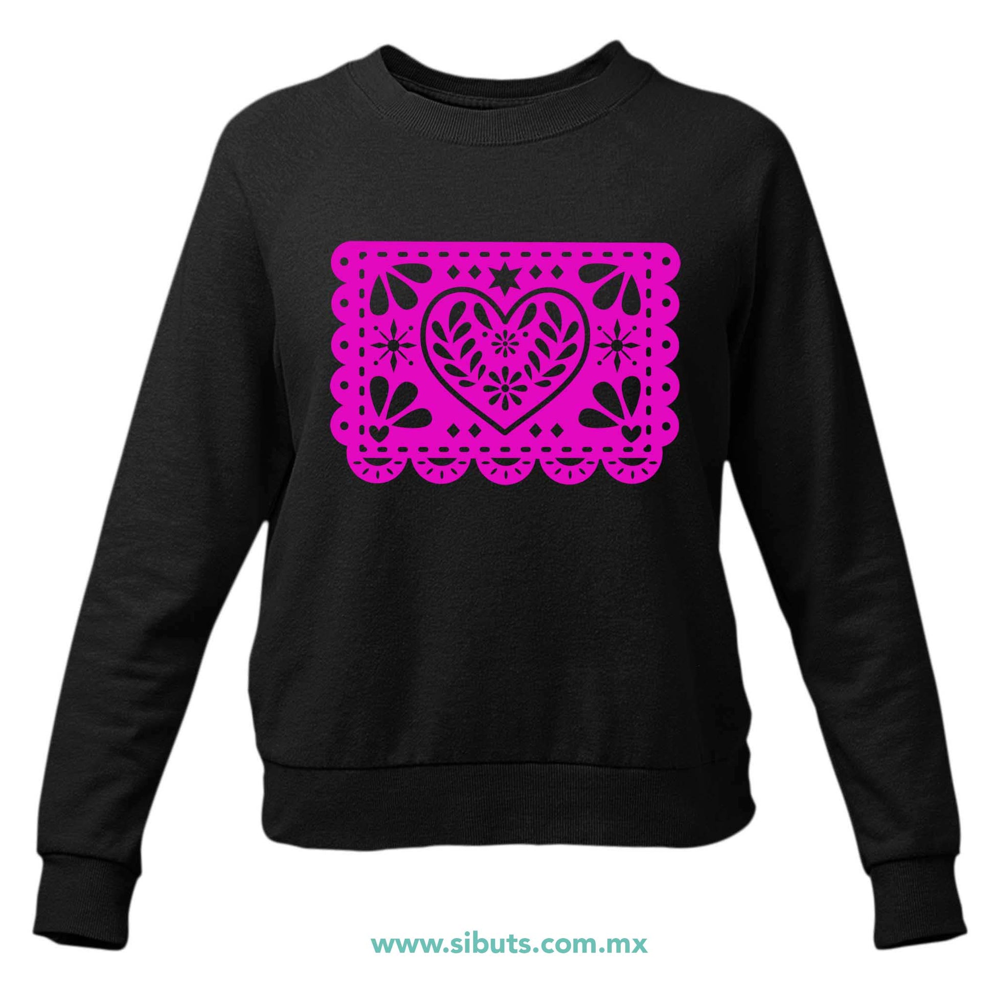 Sudadera Mujer Cuello Redondo Papel Picado Corazón Día de Muertos