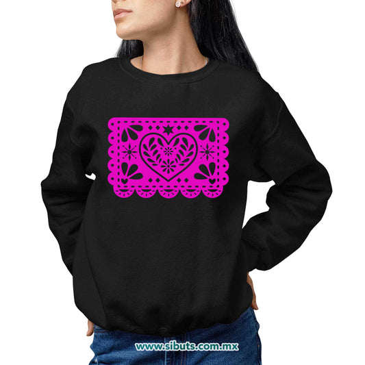 Sudadera Mujer Cuello Redondo Papel Picado Corazón Día de Muertos
