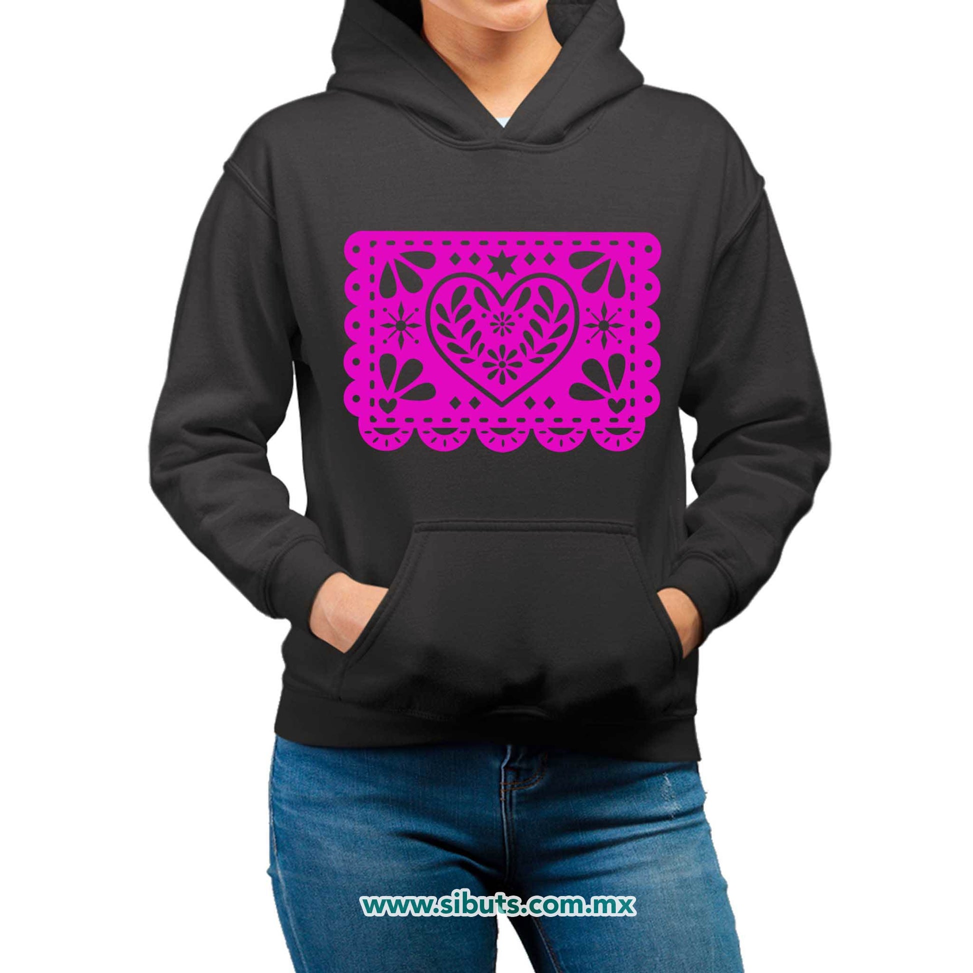Sudadera Mujer Gorro Papel Picado Corazón Día de Muertos