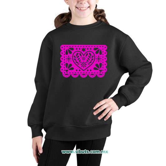 Sudadera Niña Cuello Redondo Papel Picado Corazón Día de Muertos