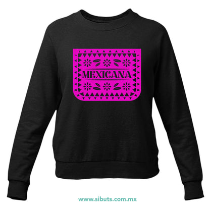 Sudadera Mujer Cuello Redondo Papel Picado Mexicana Día de Muertos