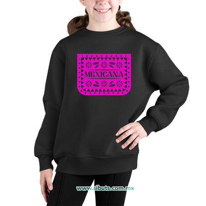 Sudadera Niña Cuello Redondo Papel Picado Mexicana Día de Muertos