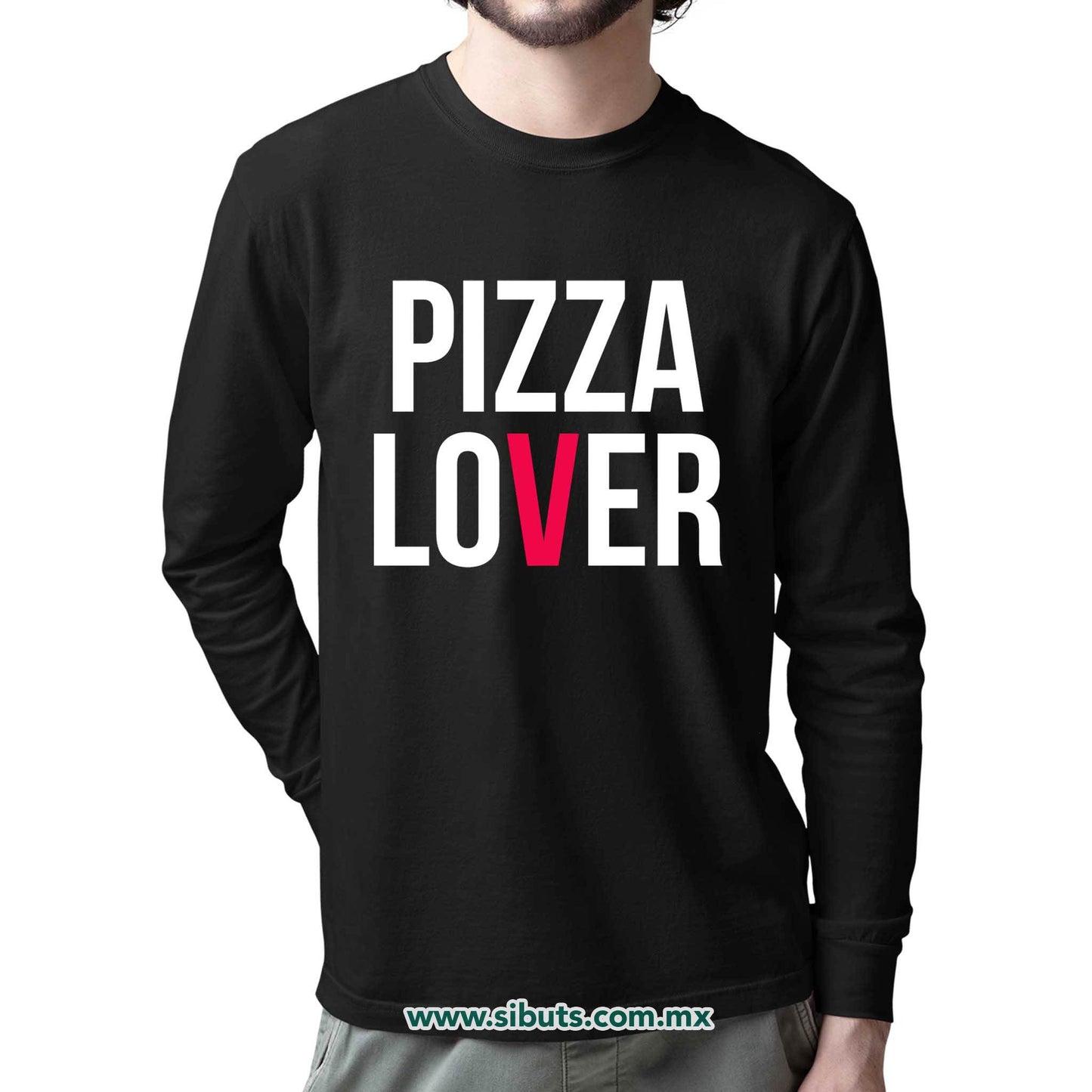 Playera Hombre Manga Larga Pizza Lover
