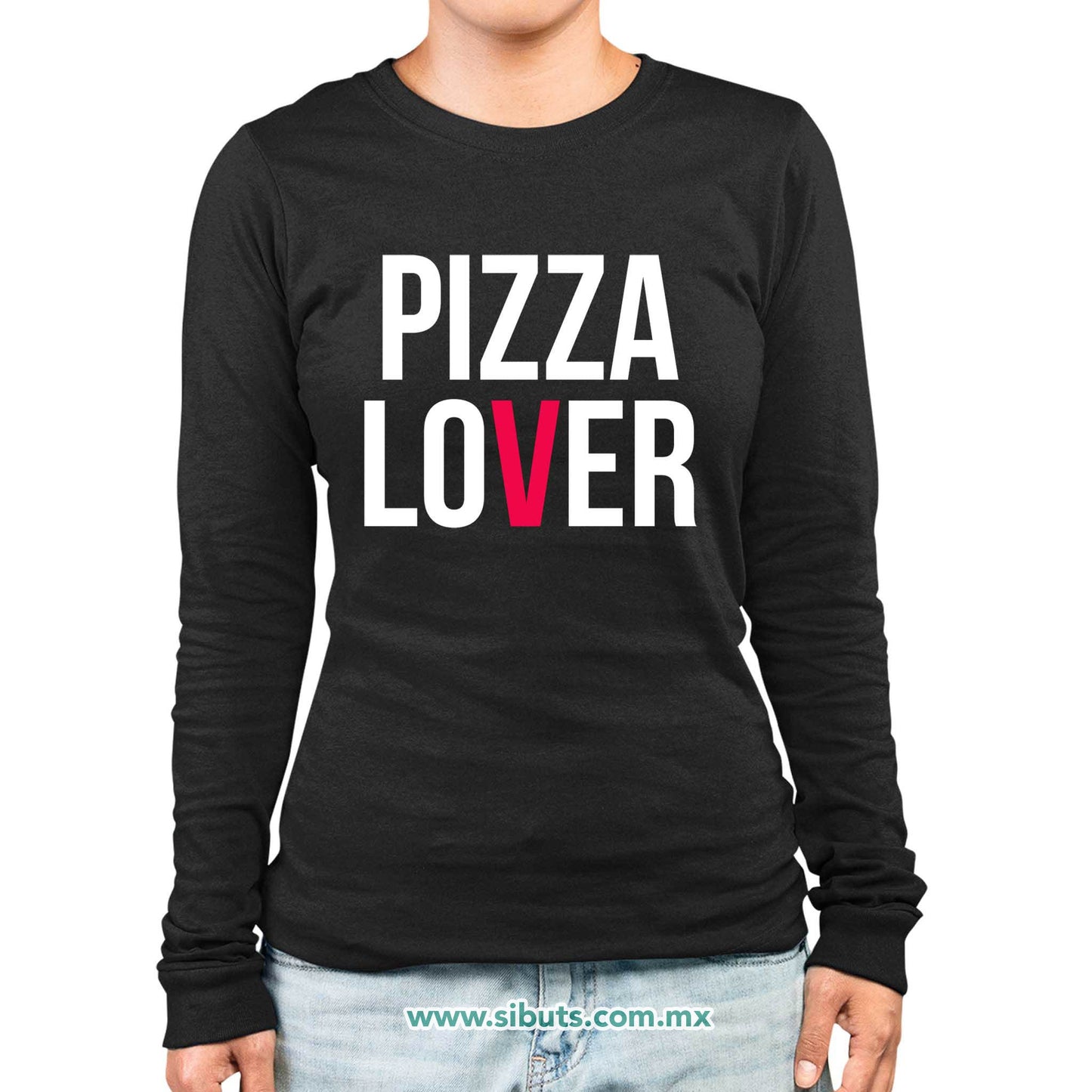 Playera Mujer Manga Larga Pizza Lover