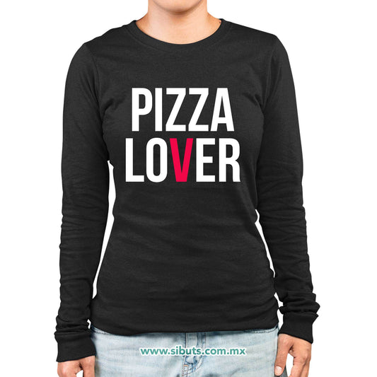 Playera Mujer Manga Larga Pizza Lover
