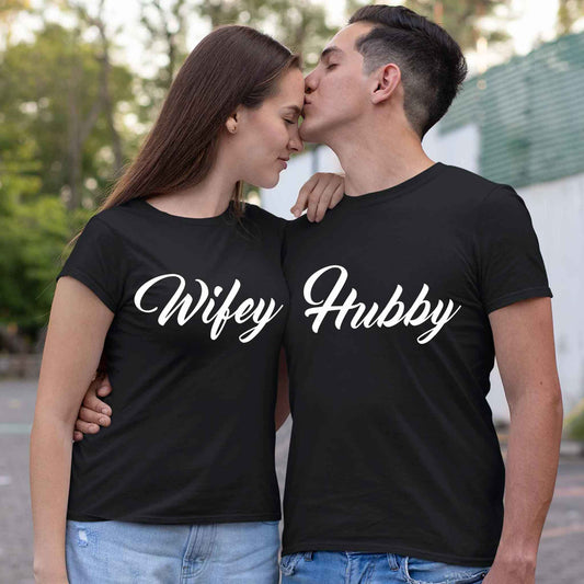 Playera para Parejas Wifey and Hubby Esposos