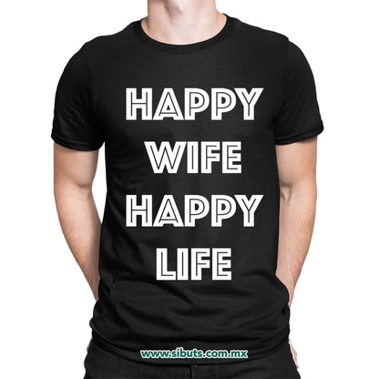 Playera Hombre Divertida Casado Happy Wife Happy Life