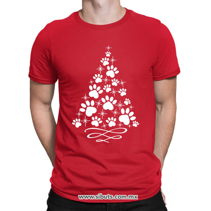 Playera Hombre Árbol Navidad Con Huella De Perrito