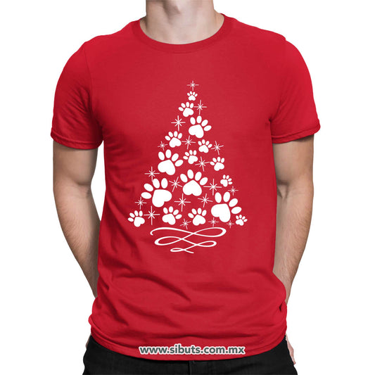 Playera Hombre Árbol Navidad Con Huella De Perrito
