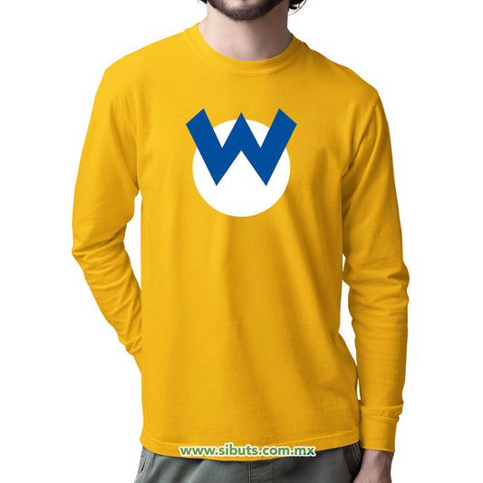 Playera Hombre Manga Larga Mario Bros Wario