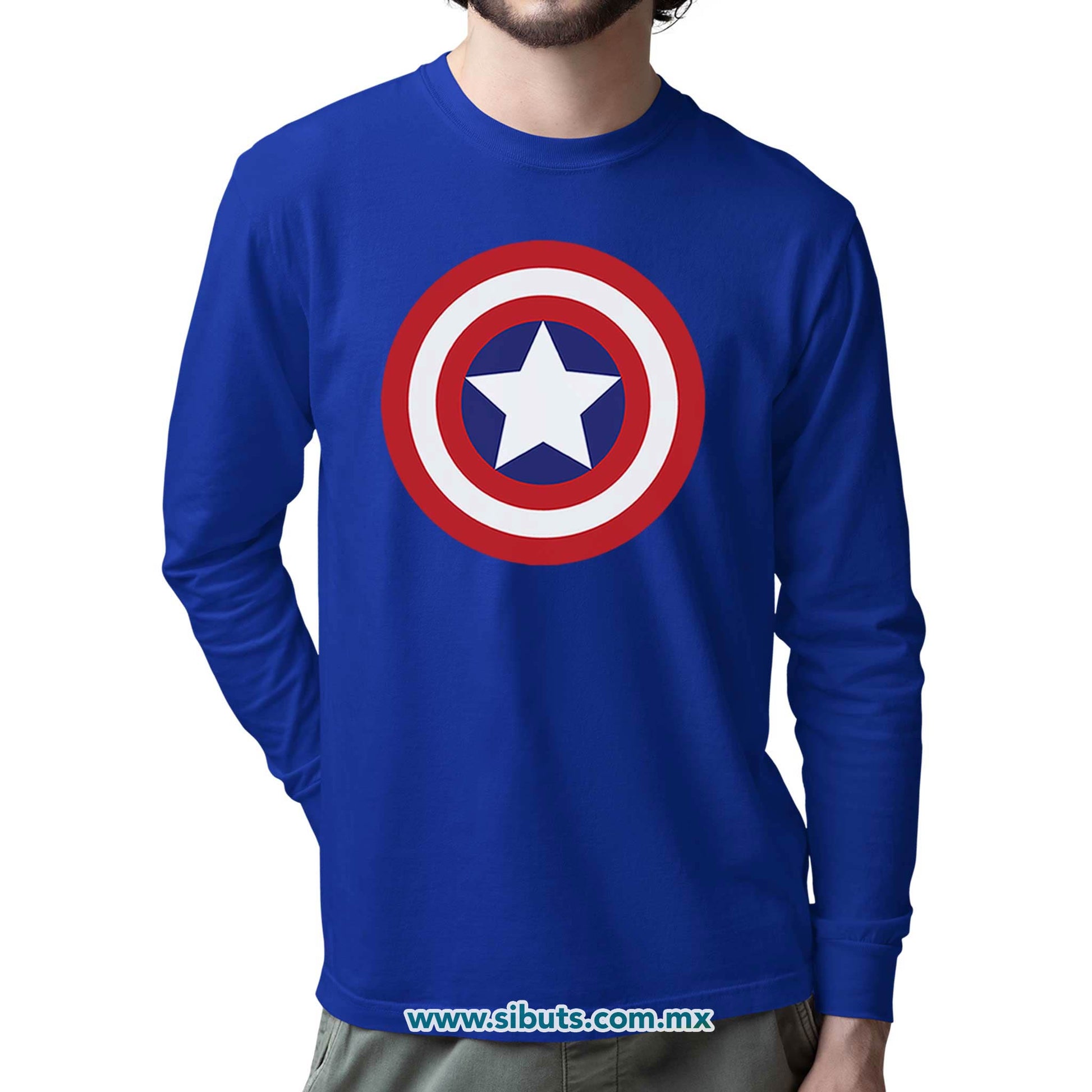 Playera Hombre Manga Larga Capitan America