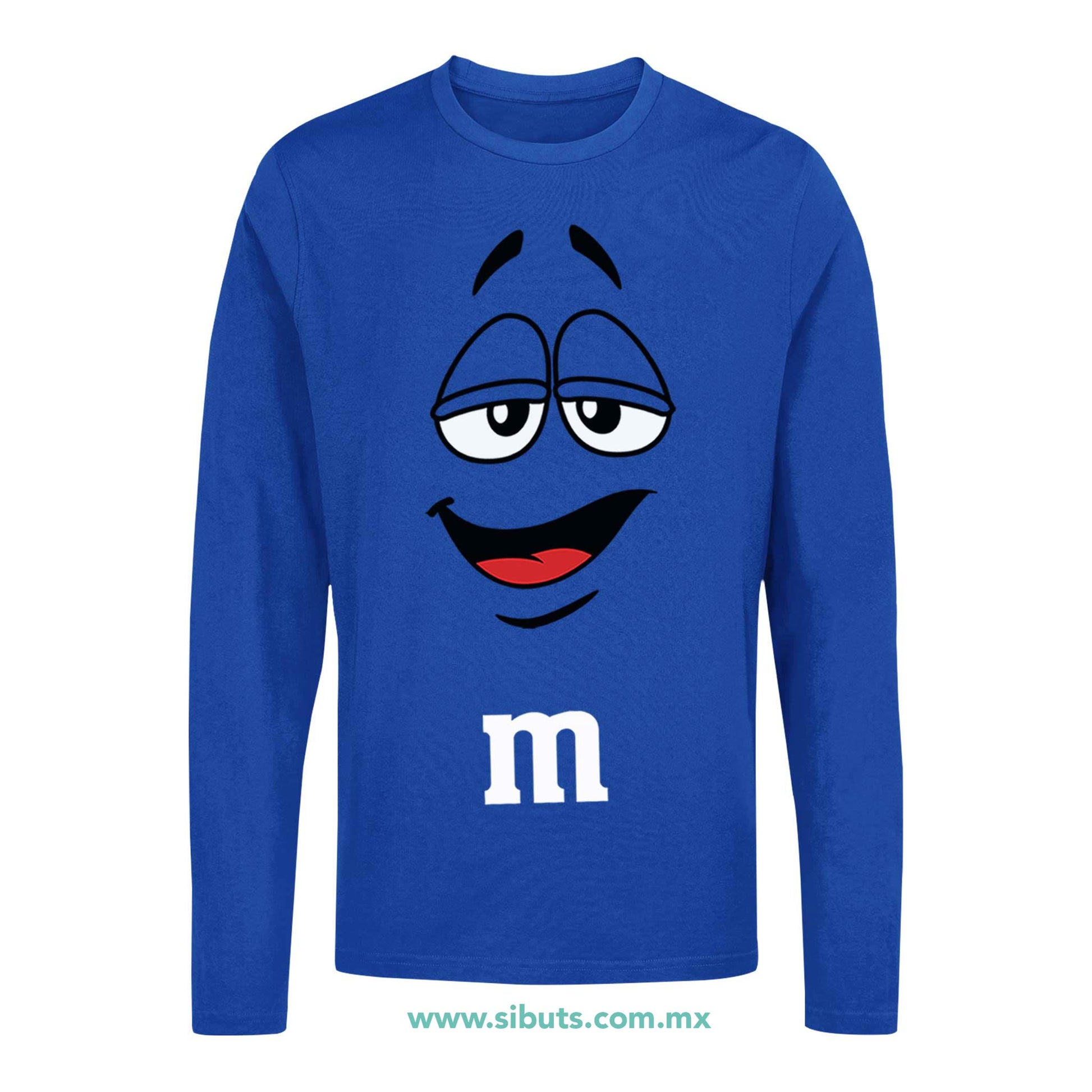 Playera Hombre Manga Larga Chocolate M&M Azul