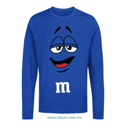 Playera Hombre Manga Larga Chocolate M&M Azul