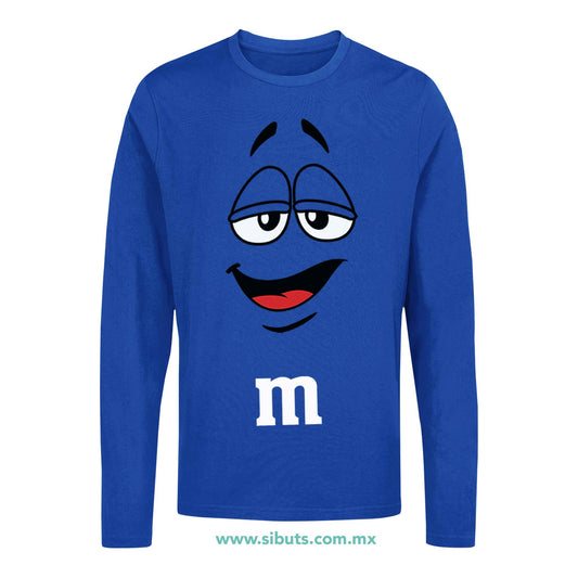 Playera Hombre Manga Larga Chocolate M&M Azul