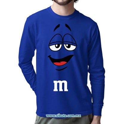Playera Hombre Manga Larga Chocolate M&M Azul