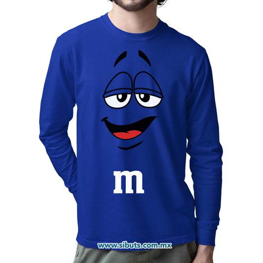 Playera Hombre Manga Larga Chocolate M&M Azul