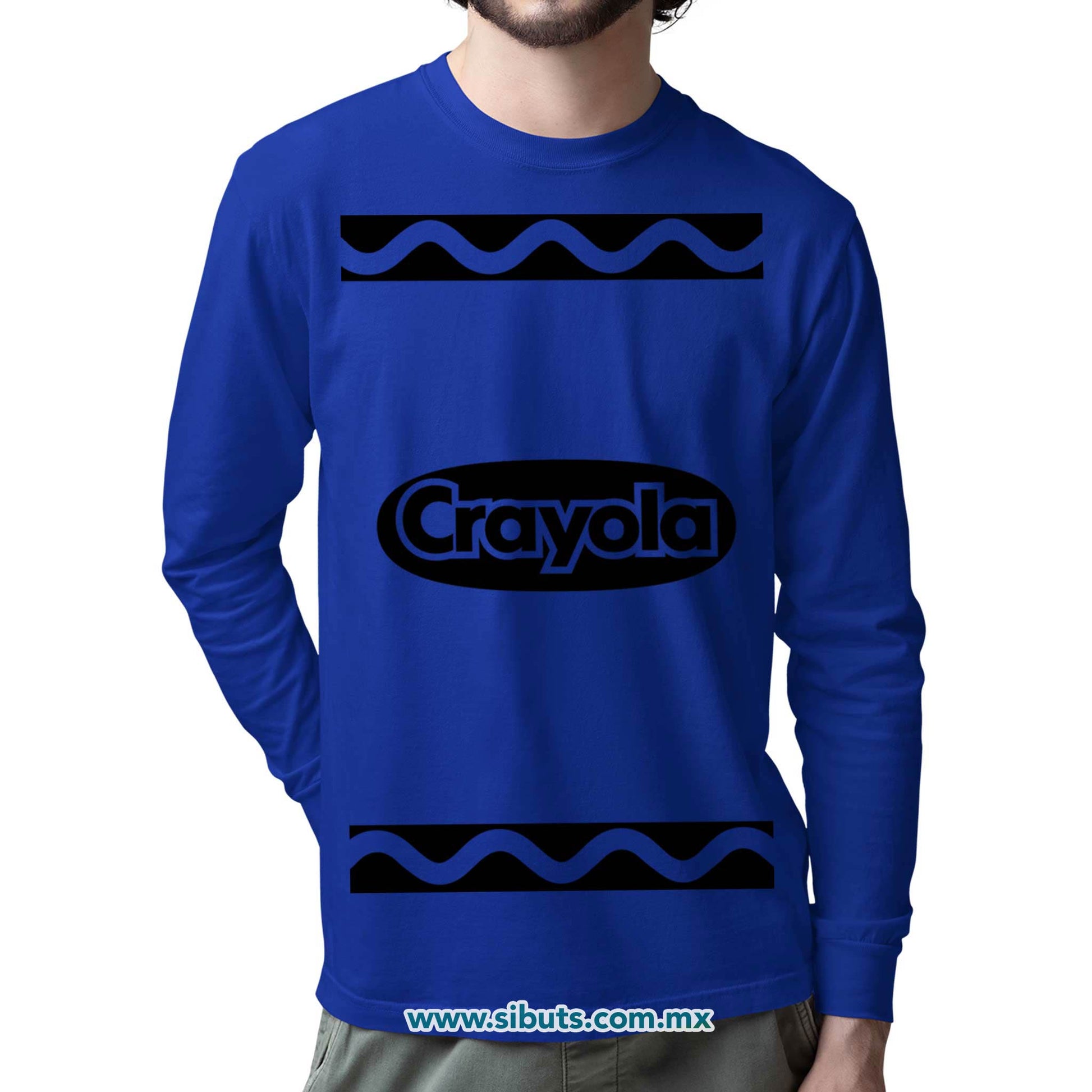 Playera Hombre Manga Larga Crayola Azul