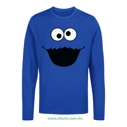 Playera Hombre Manga Larga Plaza Sesamo Cookie Monster