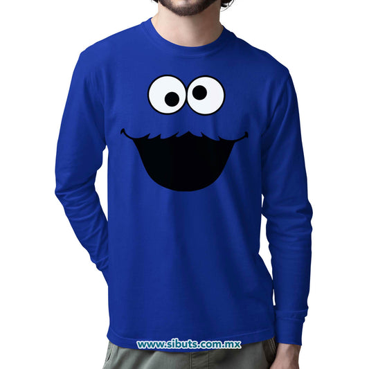 Playera Hombre Manga Larga Plaza Sesamo Cookie Monster