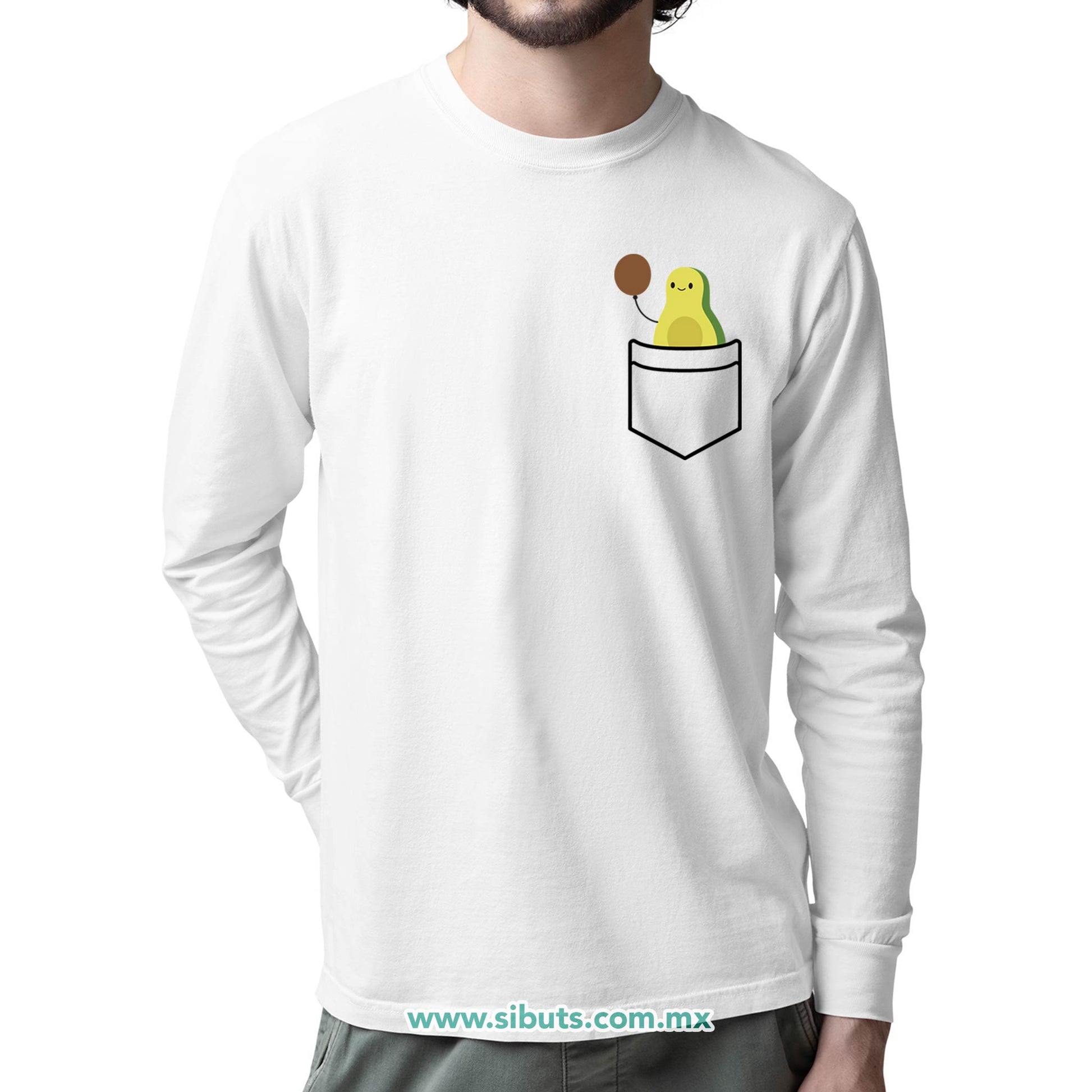 Playera Hombre Manga Larga Aguacate Con Balón