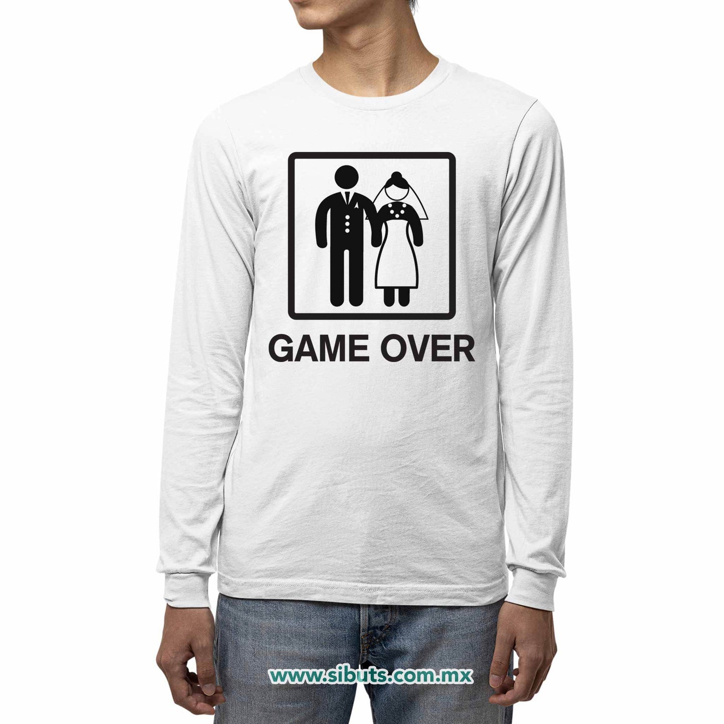 Playera Hombre Manga Larga Boda Game Over