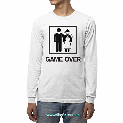 Playera Hombre Manga Larga Boda Game Over