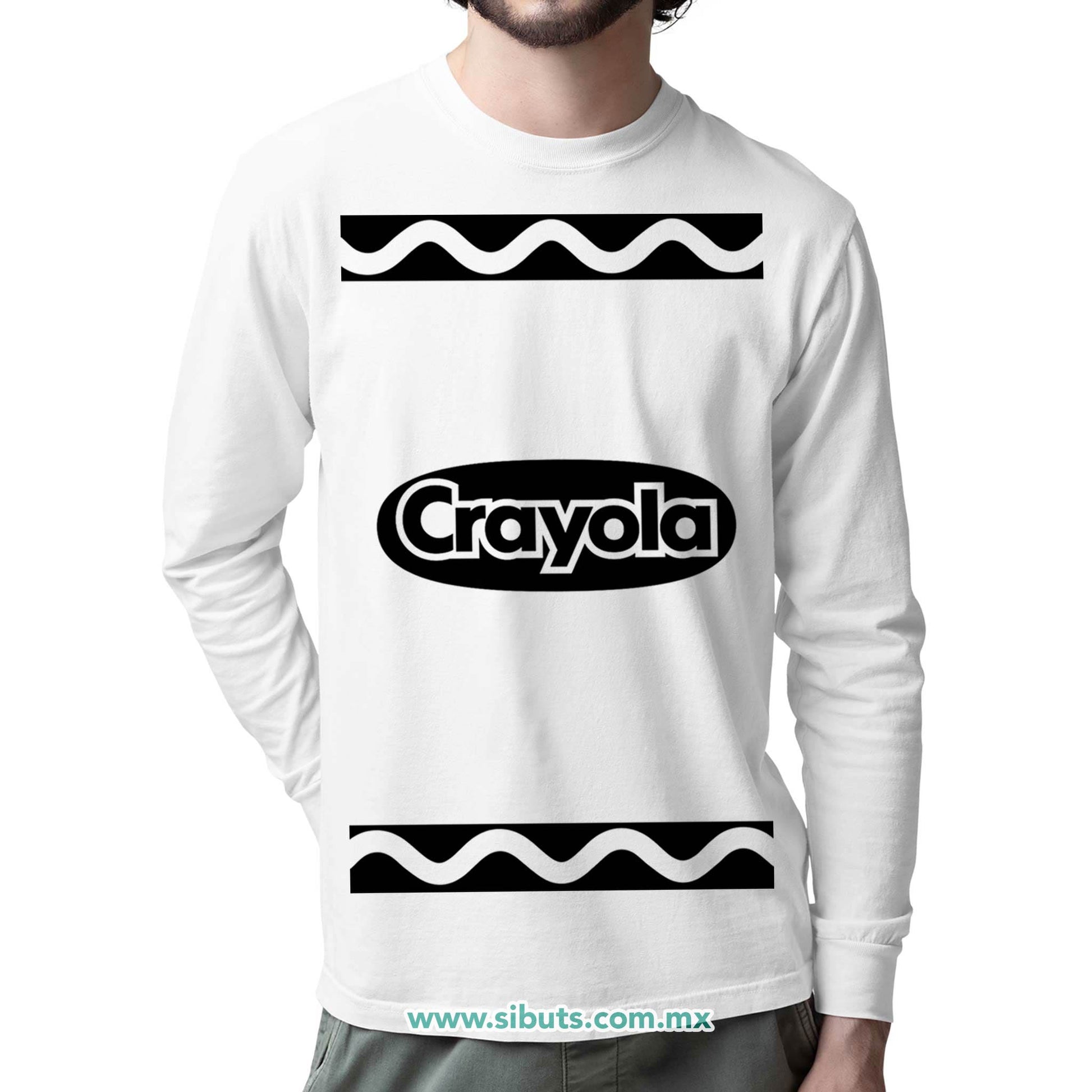 Playera Hombre Manga Larga Crayola Blanca