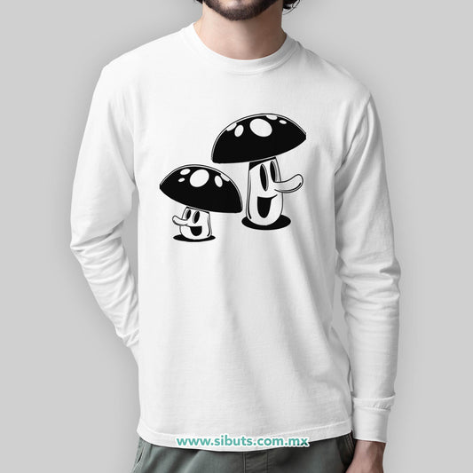 Playera Hombre Manga Larga Mushrooms Hongos