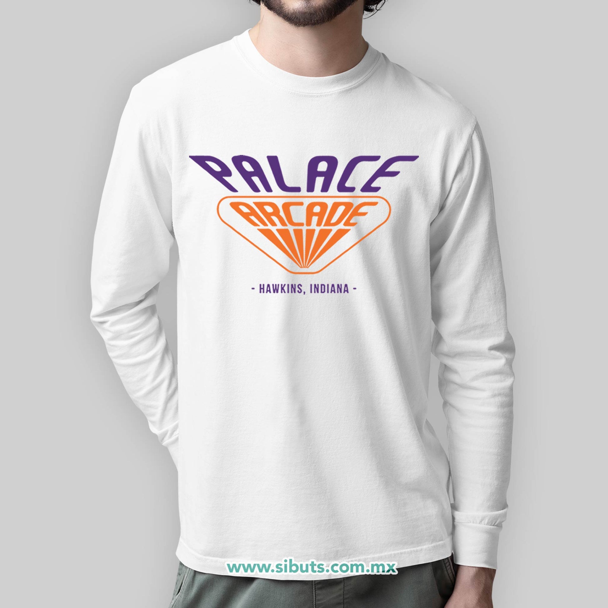 Playera Hombre Manga Larga Stranger Things Palace Arcade