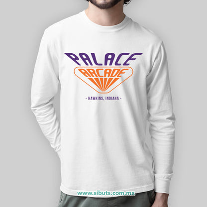 Playera Hombre Manga Larga Stranger Things Palace Arcade