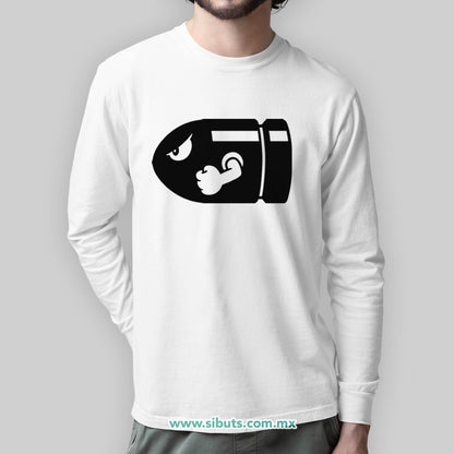 Playera Hombre Manga Larga Super Mario Bross Bullet