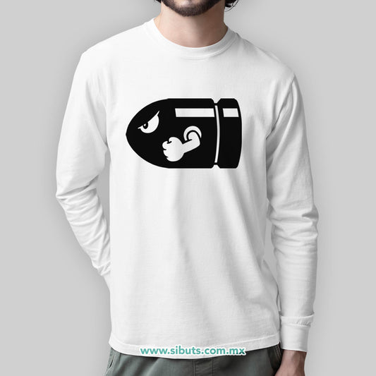 Playera Hombre Manga Larga Super Mario Bross Bullet