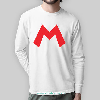 Playera Hombre Manga Larga Super Mario Bross Rojo