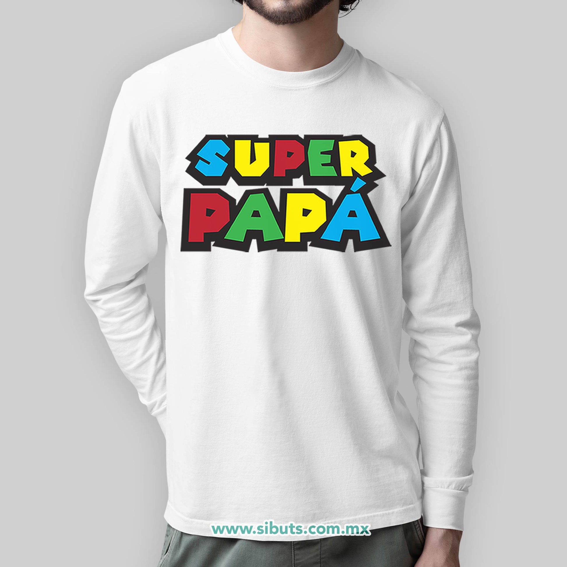 Playera Hombre Manga Larga Super Papá Mario Bros