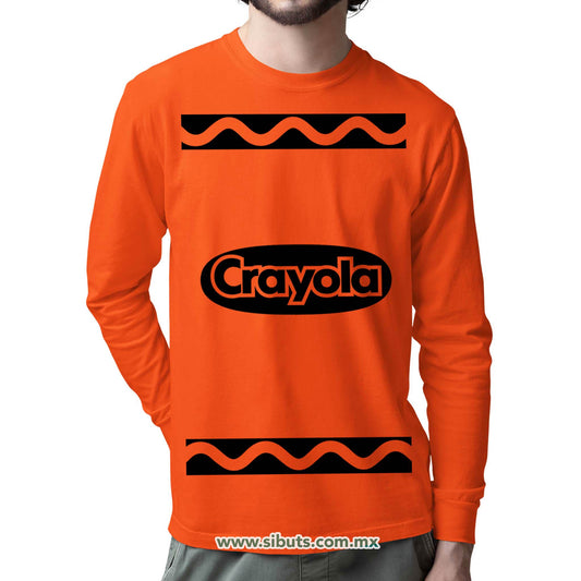Playera Hombre Manga Larga Crayola Naranja