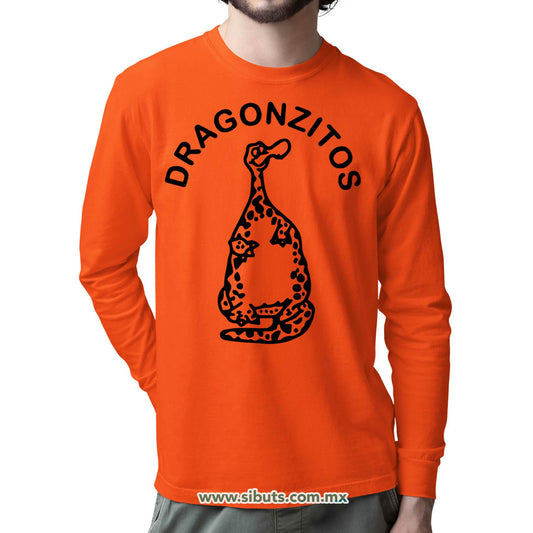 Playera Hombre Manga Larga Dulces Dragonzito Naranja