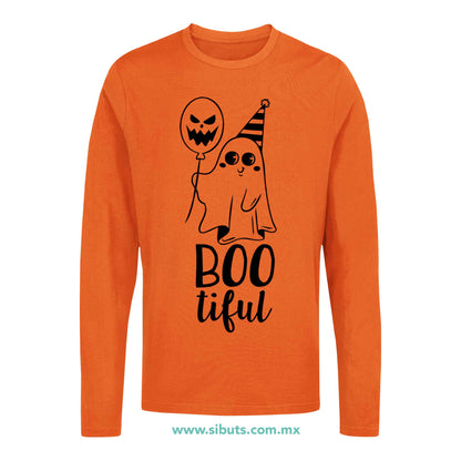 Playera Hombre Manga Larga Halloween Boo Tiful