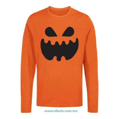 Playera Hombre Manga Larga Halloween Calabaza Pumpkin
