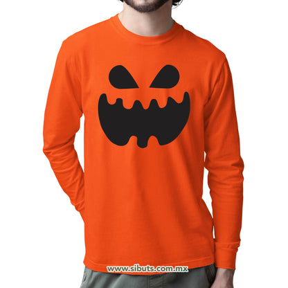 Playera Hombre Manga Larga Halloween Calabaza Pumpkin