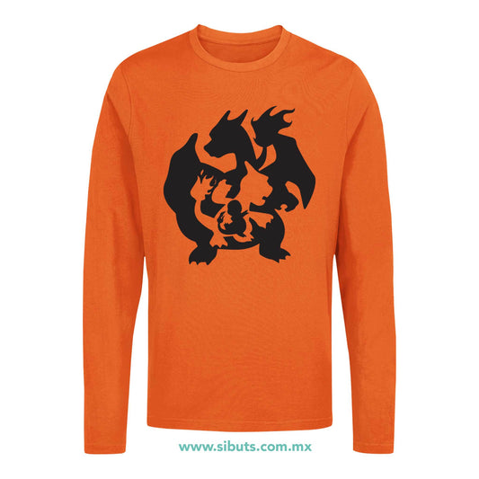 Playera Hombre Manga Larga Pokemon Charmander Evolutions