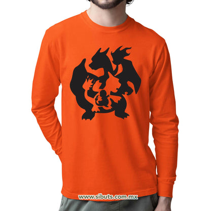 Playera Hombre Manga Larga Pokemon Charmander Evolutions