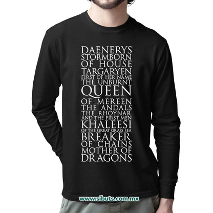 Playera Hombre Manga Larga Game Of Thrones Daenerys