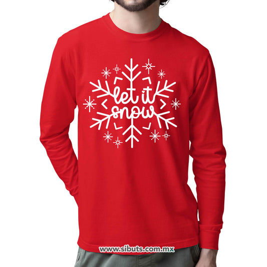 Playera Hombre Manga Larga Copo De Nieve Let It Snow