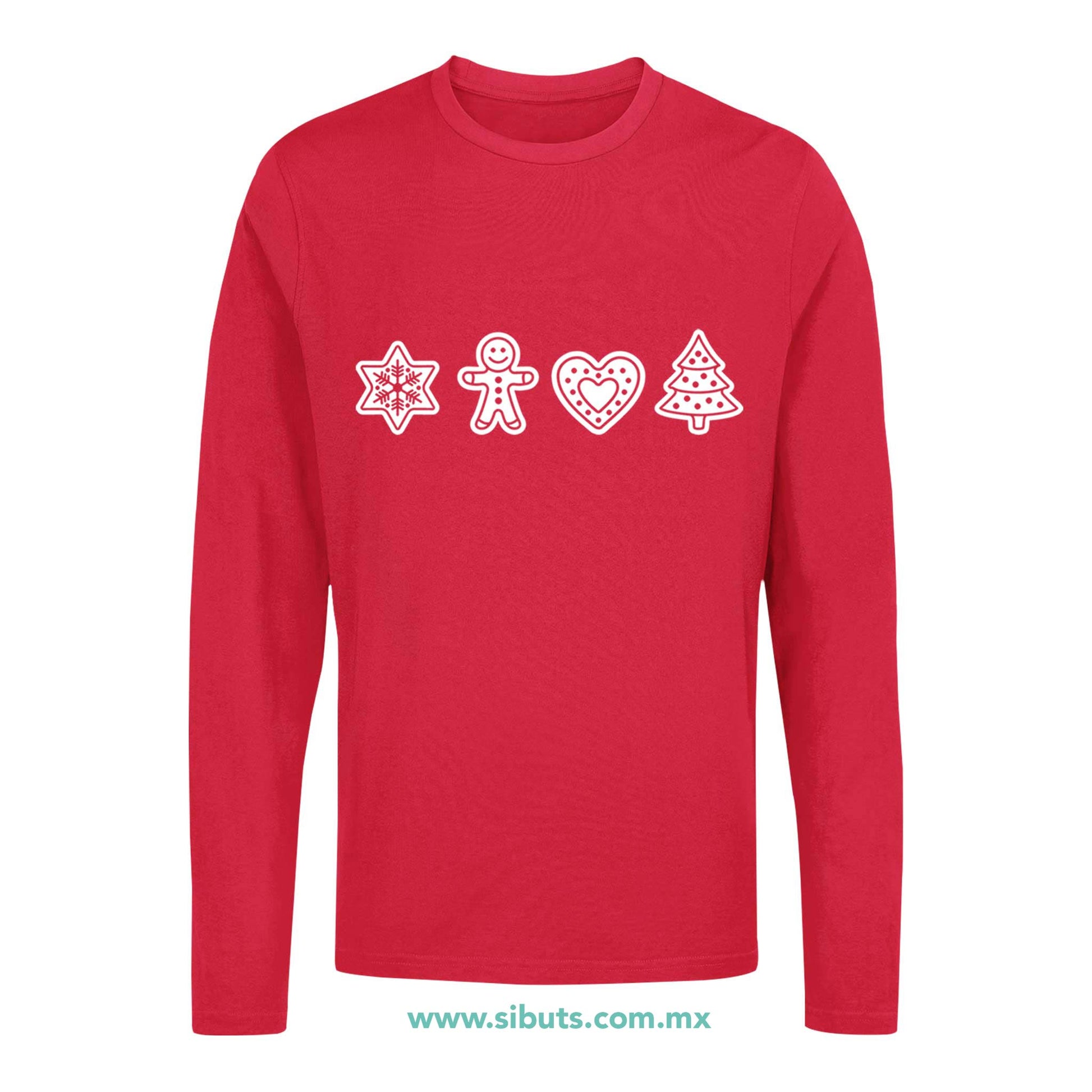 Playera Hombre Manga Larga Galletas De Jengibre Navidad