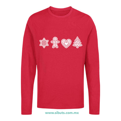 Playera Hombre Manga Larga Galletas De Jengibre Navidad