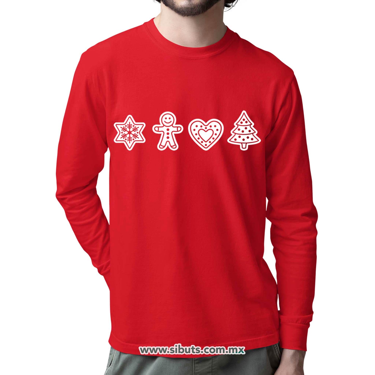 Playera Hombre Manga Larga Galletas De Jengibre Navidad