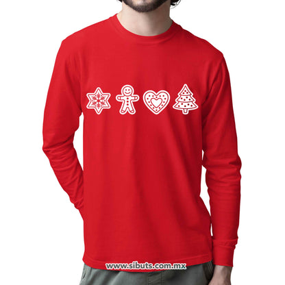 Playera Hombre Manga Larga Galletas De Jengibre Navidad